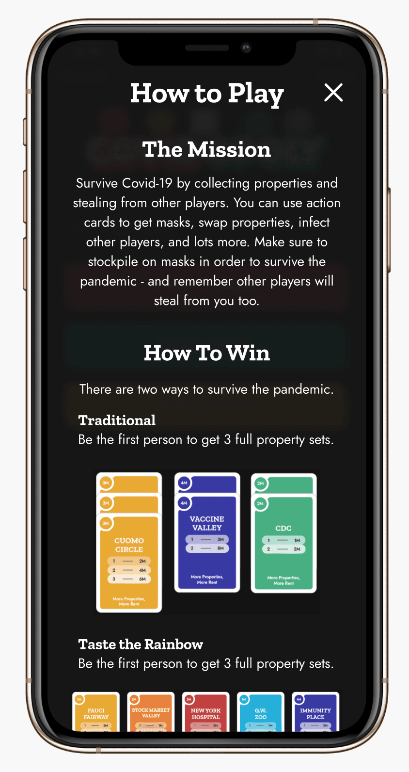 Instruction Screen mockup
