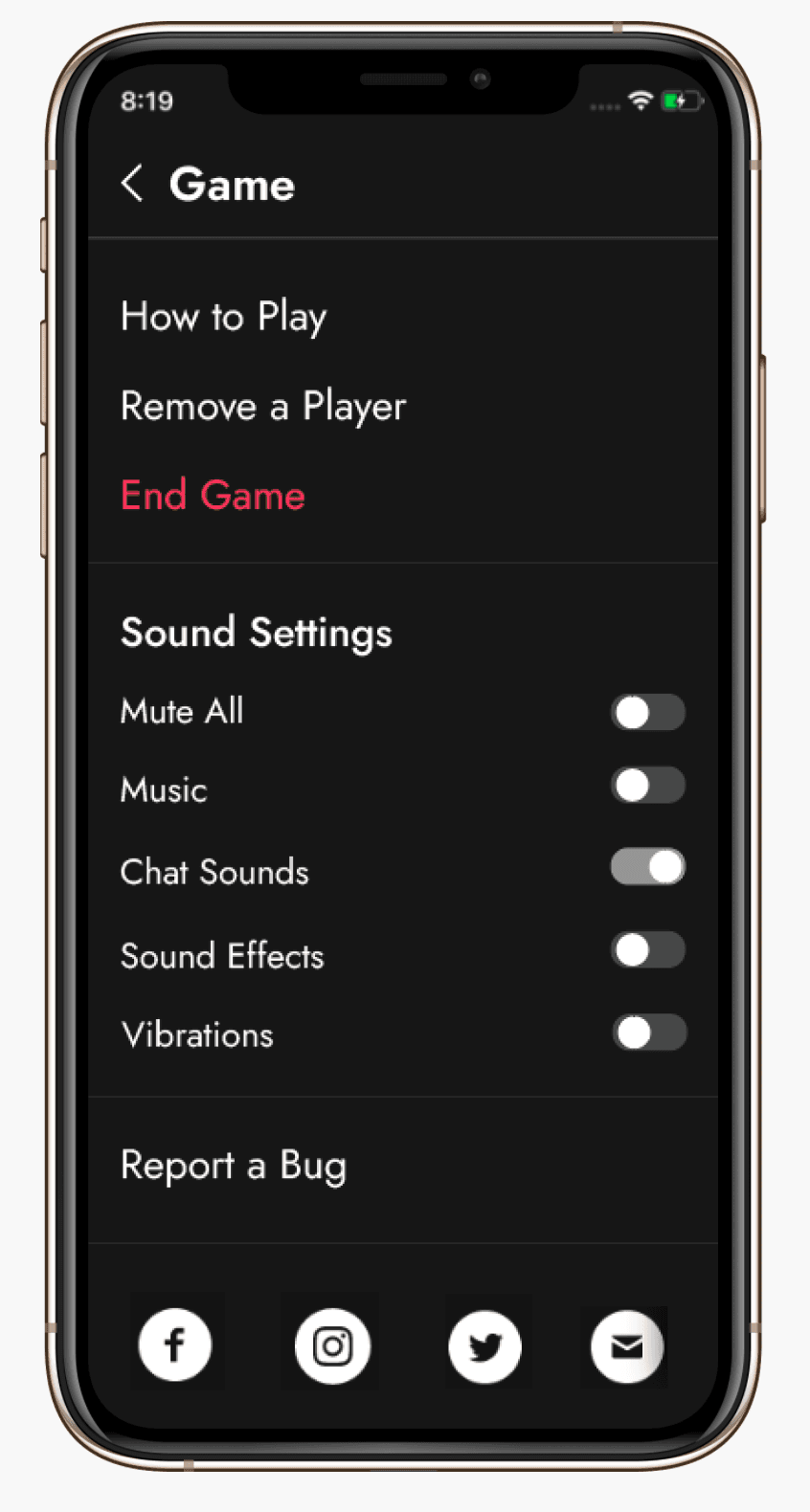 Settings Menu mockup