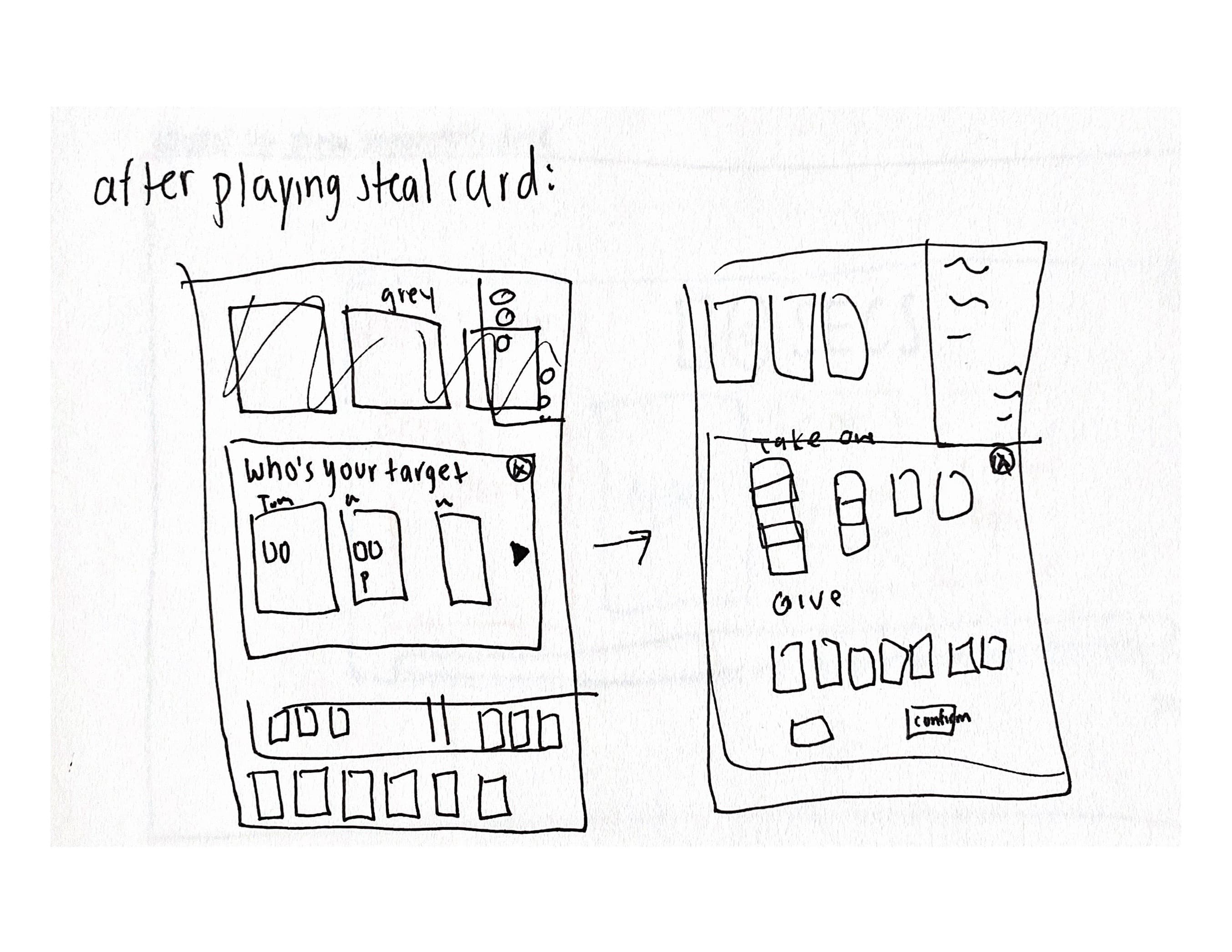 Scanned sketches of the mobile game layout, page 2